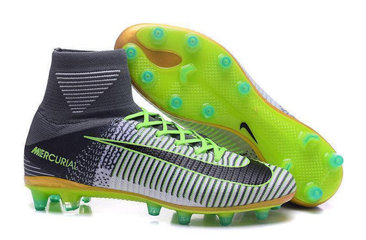 Nike Mercurial Superfly V AG Soccer Cleats Grey White Black Green - studzsupply