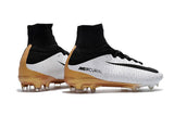 Nike Mercurial Superfly V FG Soccer Cleats White Black Gold - studzsupply