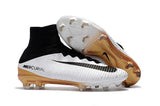 Nike Mercurial Superfly V FG Soccer Cleats White Black Gold - studzsupply