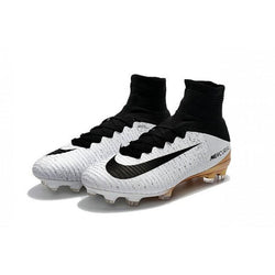 Nike Mercurial Superfly V FG Soccer Cleats White Black Gold - studzsupply